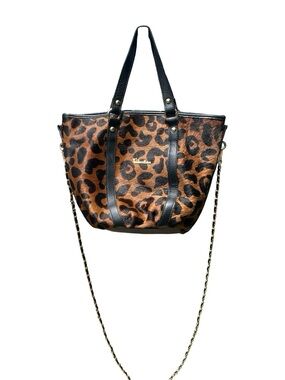 Valentina Leopard Print Calf Hair & Leather Tote Satchel Bag
